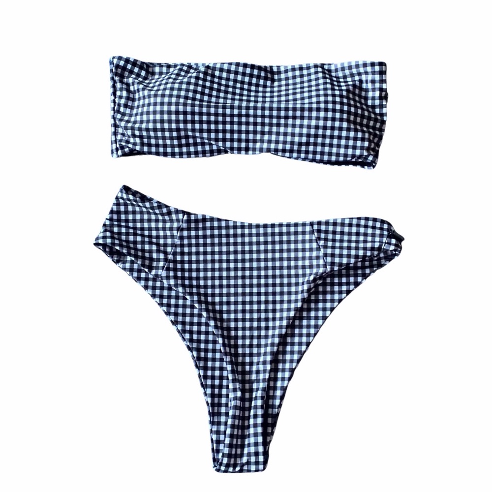 nwt | zaful | black and white gingham strapless bikini